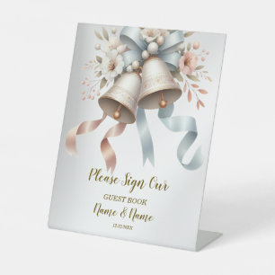 Wedding Flowers Bells Pink Blue Ribbons Beautiful  Pedestal Sign