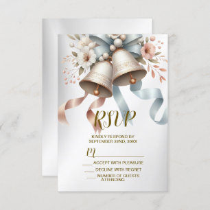 Wedding Flowers Bells Pink Blue Ribbons Beautiful RSVP Card