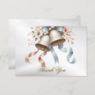 Wedding Flowers Bells Pink Blue Ribbons Beautiful Thank You Card
