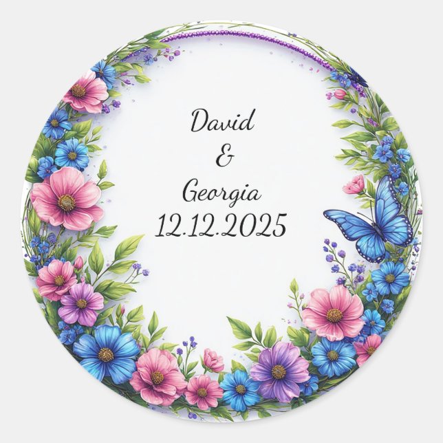 Wedding Flowers Circular Frame Classic Round Sticker (Front)