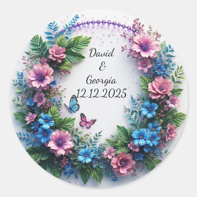 Wedding Flowers Circular Frame Classic Round Sticker (Front)
