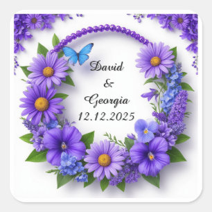 Wedding Flowers Circular Frame Square Sticker