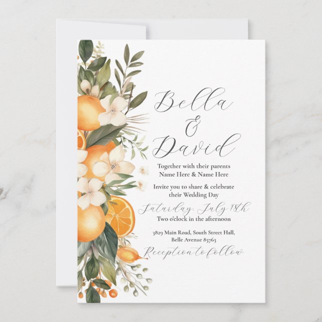 Wedding Flowers Fruit Oranges Ceremony Invitation (Front)