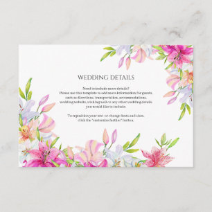 Wedding Flowers Lilies and Birds Watercolor Enclosure Card