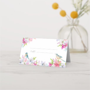 Wedding Flowers Lilies and Birds Watercolor Place Card
