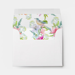 Wedding Flowers Lilies and Birds Watercolor  Welco Envelope