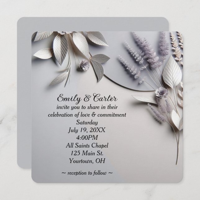 Wedding Flowers On Silver Invitation (Front/Back)