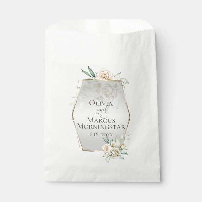 Wedding Flowers Pale Yellow Blush Watercolor Roses Favour Bags (Front)