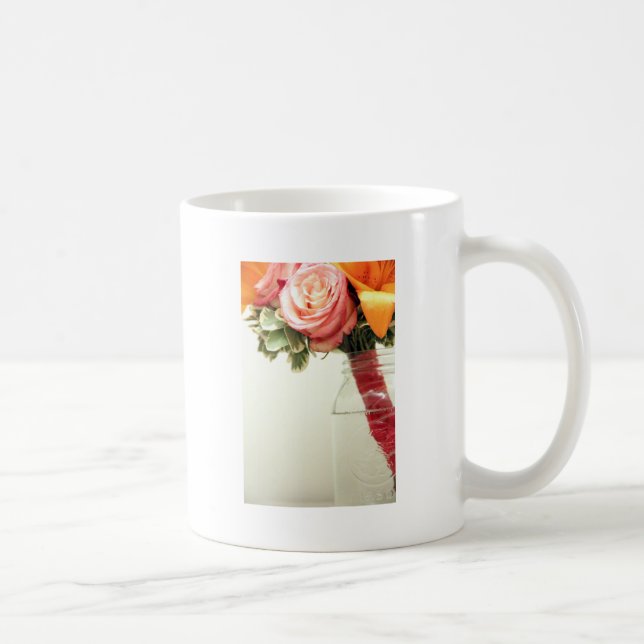 wedding flowers pink orange rose customise coffee mug (Right)
