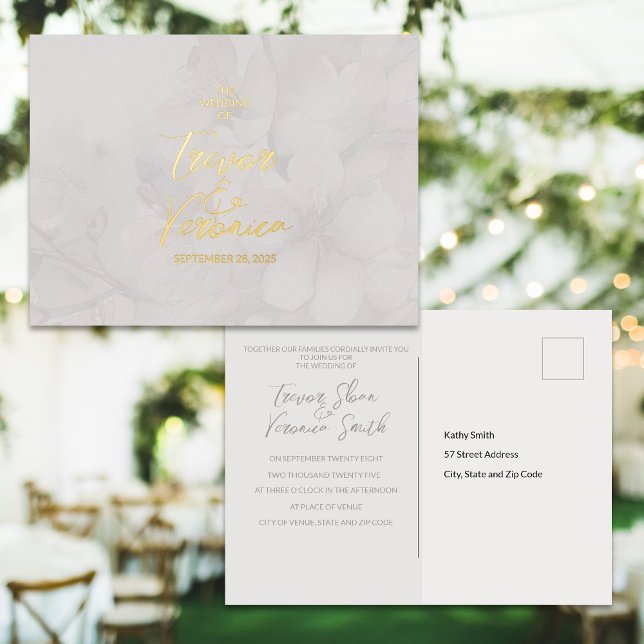 Wedding Foil Cherry Blossom Invitation Postcard (Creator Uploaded)