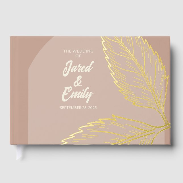 Wedding Foil Soft Mocha Brown Guest Book (Front)
