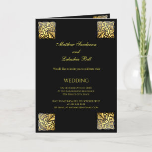 Wedding folded card Black Gold with menu