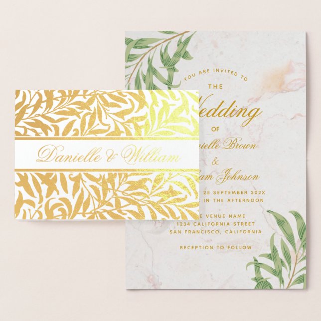 Wedding Foliage Calligraphy Marble Greenery Gold Foil Card (Display)