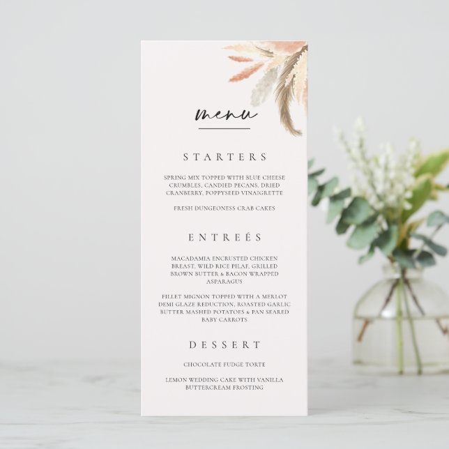 Wedding Food Menu Card Dinner Lunch Brunch C100 (Standing Front)
