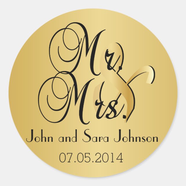 Wedding for the Mr & Mrs | Personalise Classic Round Sticker (Front)