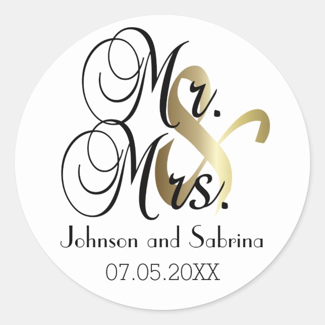 Wedding for the Mr & Mrs | Personalise Classic Round Sticker (Front)