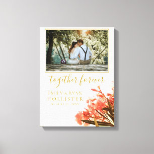 Wedding Forever Golden Script Oleander Floral Canvas Print