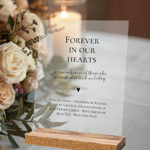 Wedding Forever In Our Hearts Memorial Acrylic Sign