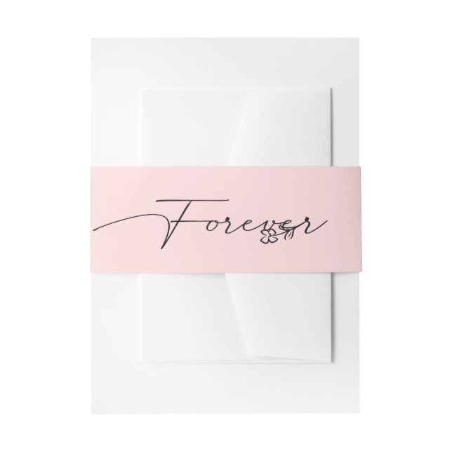 Wedding FOREVER Script On Pink Blush Invitation Belly Band (Front Example)
