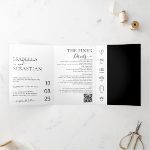 Wedding Formal Black All in one set Tri-Fold Invitation