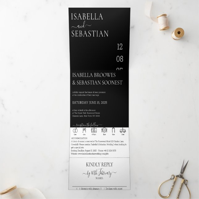 Wedding Formal Black All in one set Tri-Fold Invitation (Inside)