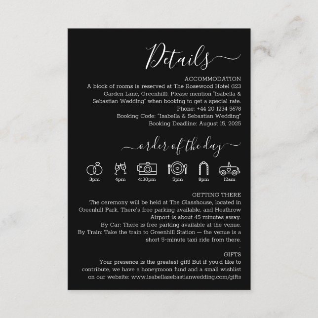 Wedding Formal Black Details Enclosure Card (Front)