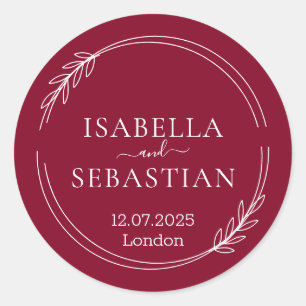 Wedding Formal Burgundy Classic Round Sticker