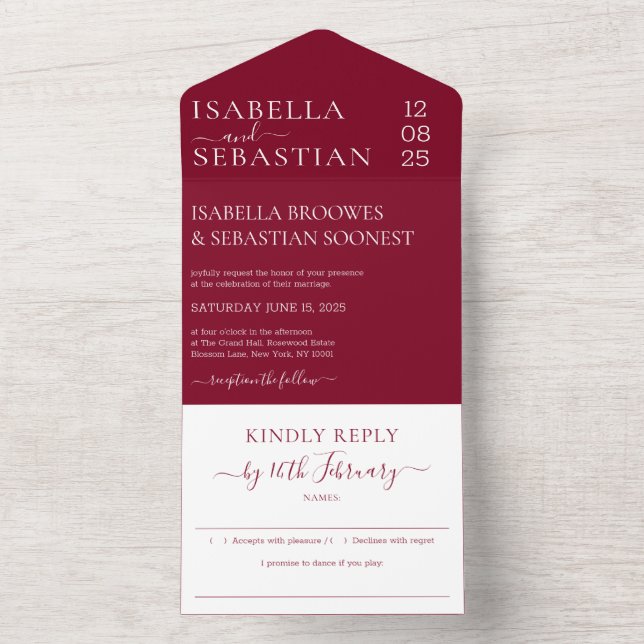 Wedding Formal Burgundy Kindly Reply invite (Inside)
