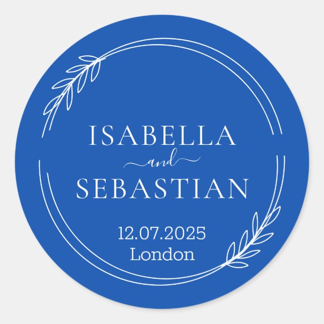Wedding Formal Cobalt Blue  Classic Round Sticker (Front)