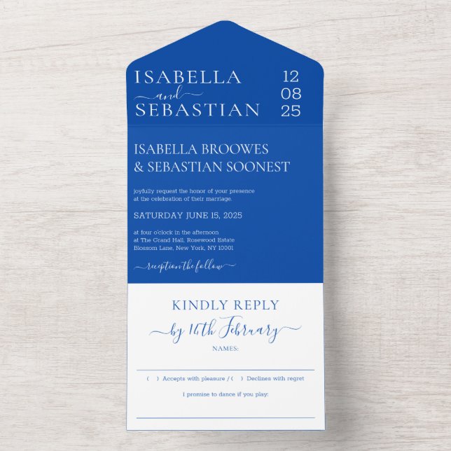 Wedding Formal Cobalt Blue Kindly Reply invite (Inside)