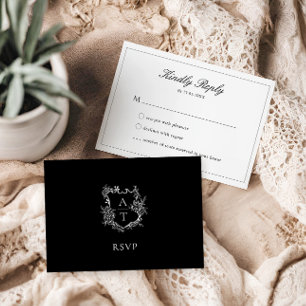 Wedding Formal Floral  Crest Monogram RSVP Card