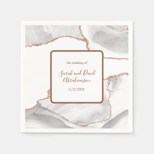 Wedding Formal White Rose Gold Glitter Agate Napkin