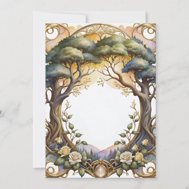 wedding frame gold and flowers magic invitation (Front)