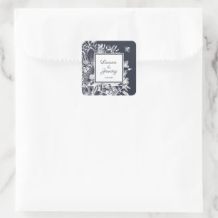 Wedding French Farmhouse Floral Navy & White Square Sticker