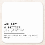 Wedding Fun Facts About the Couple Classic Script  Square Paper Coaster<br><div class="desc">Add a fun touch to your wedding, cocktail hour or Rehearsal Dinner with these paper coasters. The design features a header in bold typography with the couple's names. followed by a classic script and then a template space for the fun fact. Find in the collection designs from fact 1 -...</div>