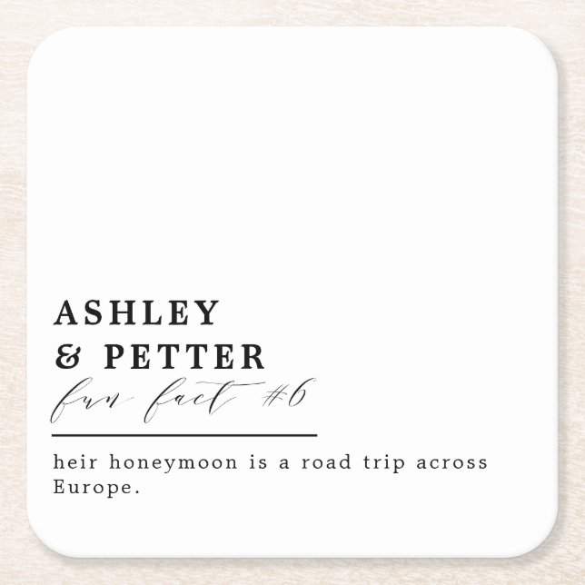 Wedding Fun Facts About the Couple Classic Script  Square Paper Coaster (Front)
