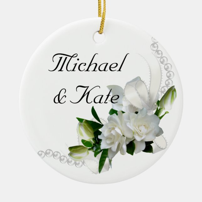 Wedding Gardenias Ceramic Tree Decoration (Front)