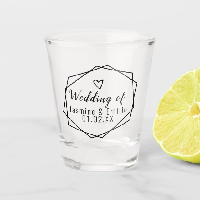 Wedding  Geometrical Logo Couples Name Shot Glass (Front)