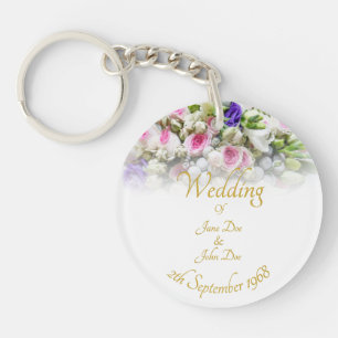 Wedding Gift - Bride with colourful wedding bouque Key Ring