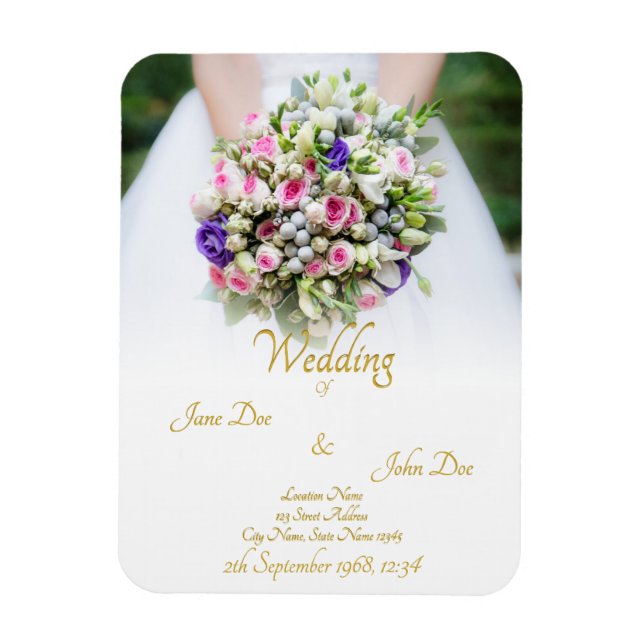 Wedding Gift - Bride with colourful wedding bouque Magnet (Vertical)