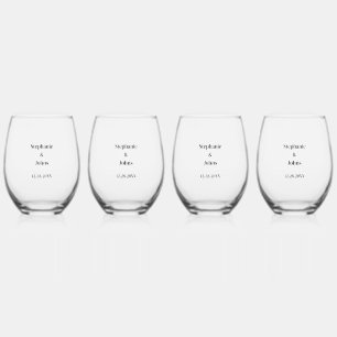 Wedding Gift Favour Set Simple Minimal Custom Name Stemless Wine Glass