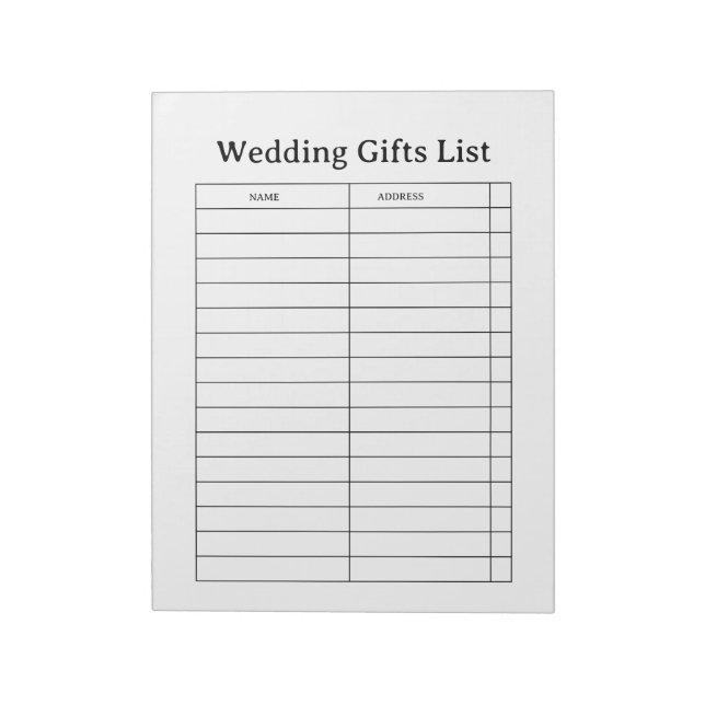 Wedding Gift List Notepad (Rotated)