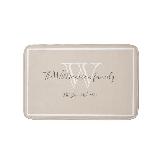 Wedding Gift Modern Family Monogram Script Stylish Bath Mat (Front)