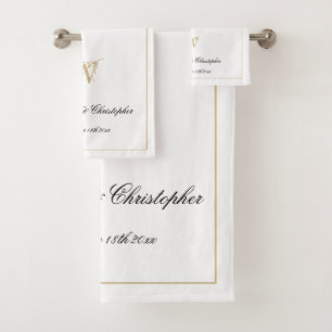 Wedding Gift Modern Monogram Newlywed Gift Chic    Bath Towel Set