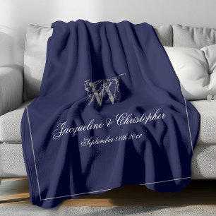 Wedding Gift Monogram Script Newlywed Keepsake Fleece Blanket