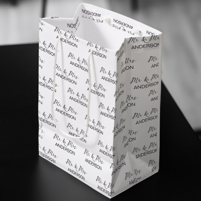 Wedding gift Mr and Mrs personalised name Medium Gift Bag (Wedding gift Mr and Mrs personalized name Medium Gift Bag)