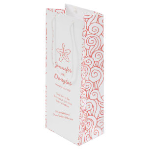 Wedding gift personalised starfish orange wine bag