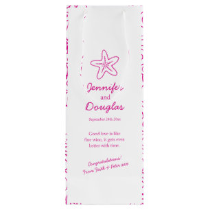 Wedding gift personalised starfish pink wine bag