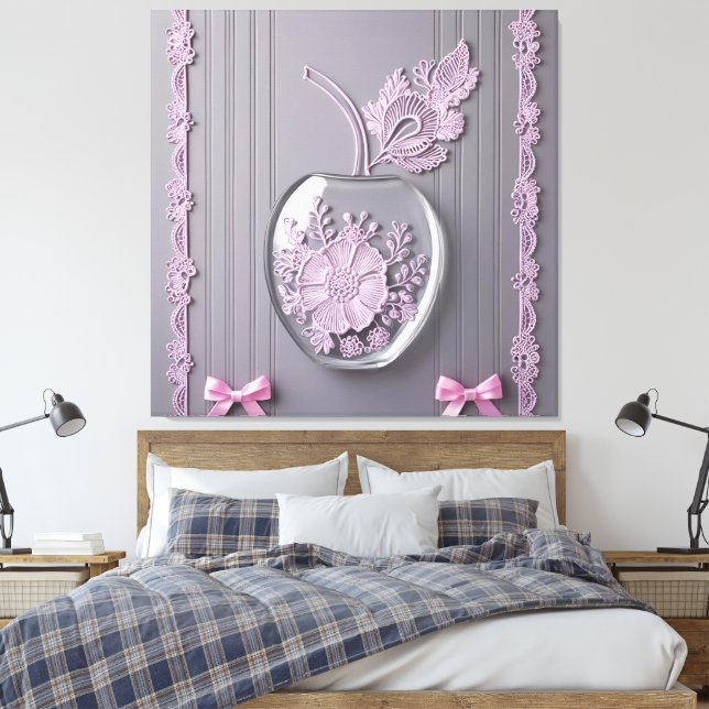 Wedding gift Pink & Gray Floral Glass AI art  Canvas Print (Insitu(Bedroom))
