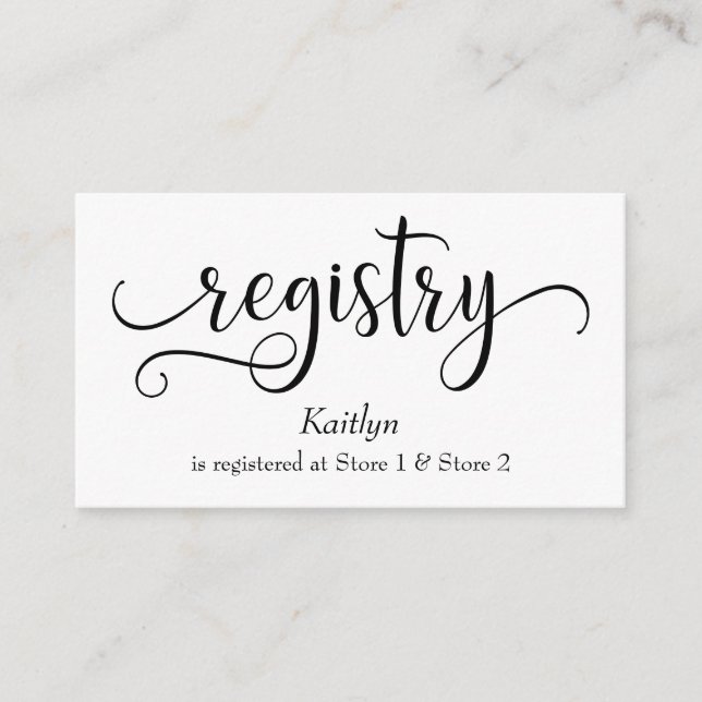 Wedding Gift Registry Cards w/ Elaborate Script (Front)